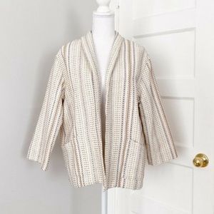 Amour Vert Viva Open Blazer Jacket Basket Stripe Metallic Thread Cream Large